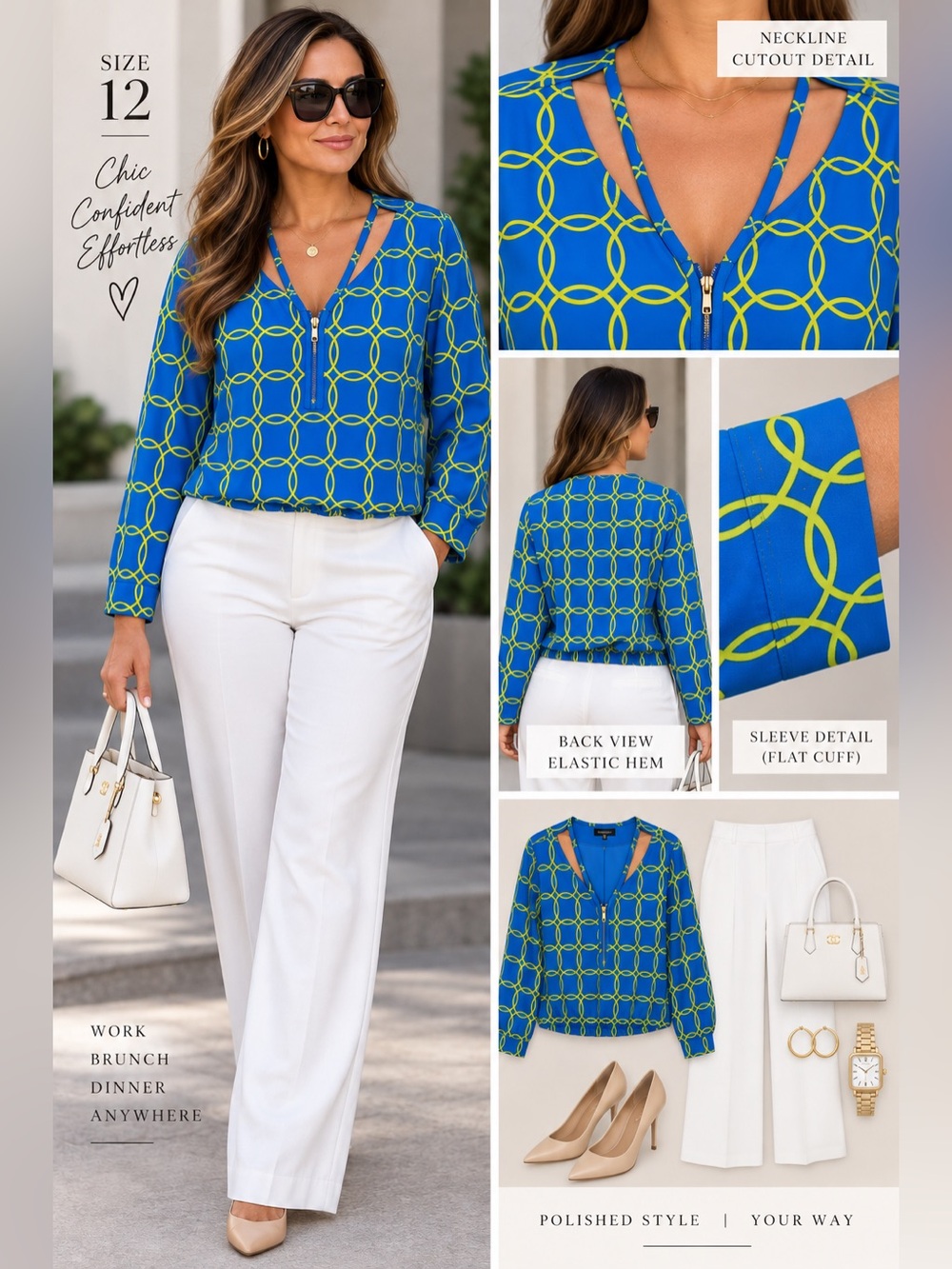 Ashley Stewart Royal Blue & Chartreuse Geometric Print